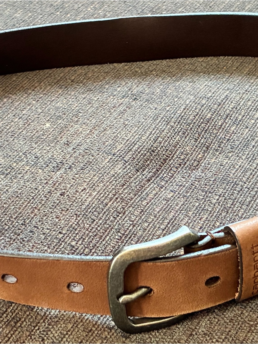 Carhartt Brown Leather Belt with Antiqued Silver Buckle